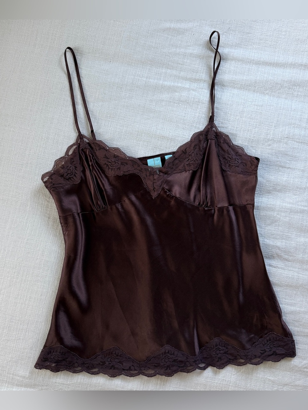 Vintage Shu Shu 100% Silk Brown Lace Camisole Cami Y2K Size M
